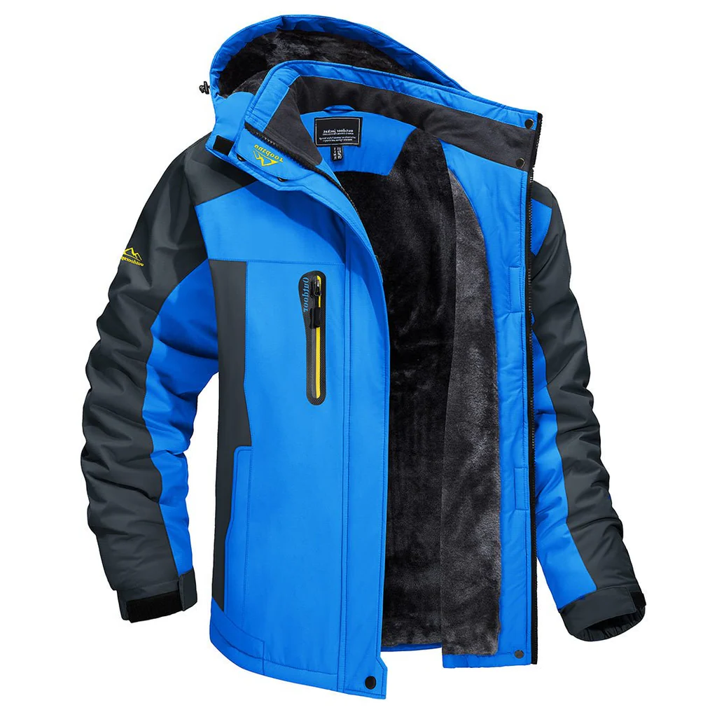 Belro windproof outdoor jacket with hood, lightweight waterproof coat for outdoor activities, black color, front zipper and adjustable cuffs.