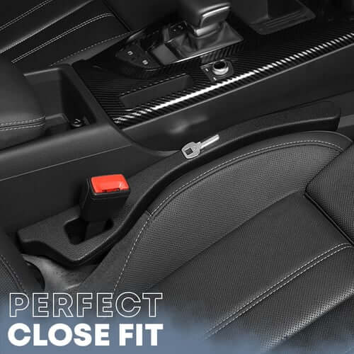 Belro Auto Gap Safety Fillers installed between car seats and center console, aiding safety and preventing items from falling.