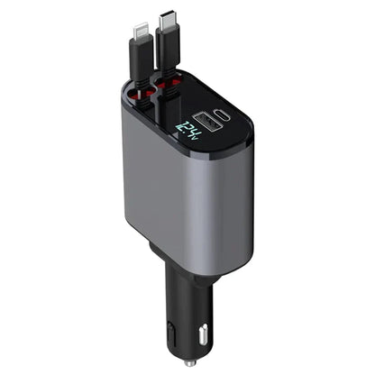 Belro dual retractable car charger with USB ports, compact electronic charging device for vehicle power needs.