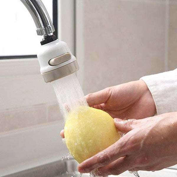 Belro rotating faucet attachment with three spray modes, installed on a kitchen sink faucet for versatile water flow.