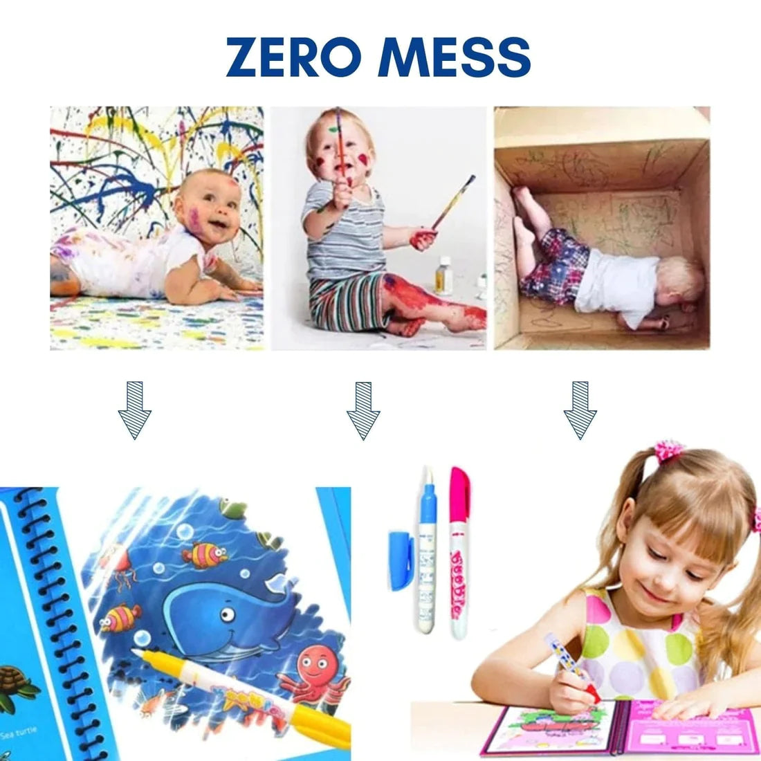Belro Magic Water Drawing Book for Kids, colorful pages with water-based art, fun and educational toy for children.