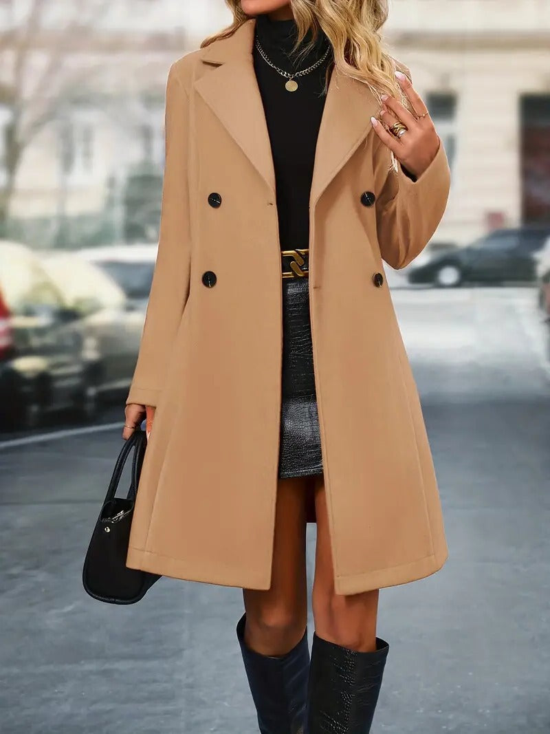 Belro double-breasted coat featuring a stylish design, showcasing its tailored fit and classic button details.