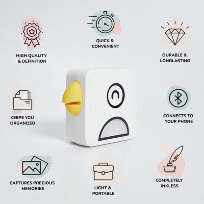 Belro pocket inkless printer showcasing its compact design and sleek black exterior on a plain background.