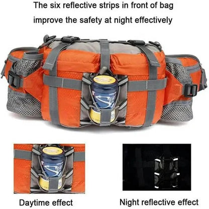 Belro Multifunctional Outdoor Sports Waist Bag with adjustable strap and multiple compartments, designed for outdoor activities.