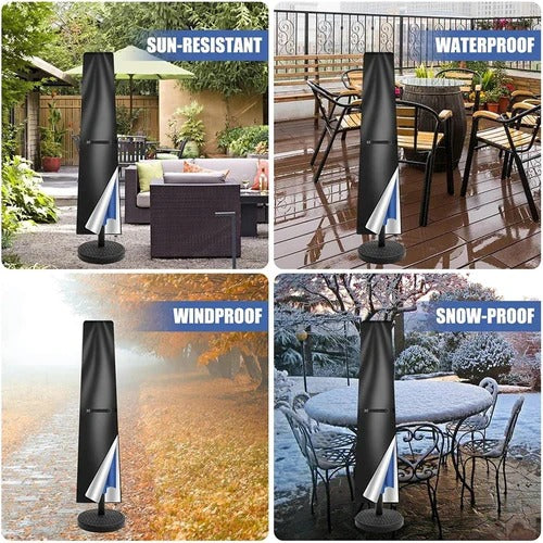 Belro waterproof outdoor parasol cover protecting a garden umbrella from rain and weather damage.