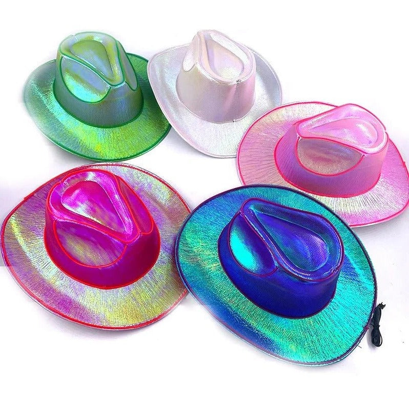 LED cowboy hat by Belro featuring built-in LED lights, sun hat style, perfect for outdoor or festive occasions.