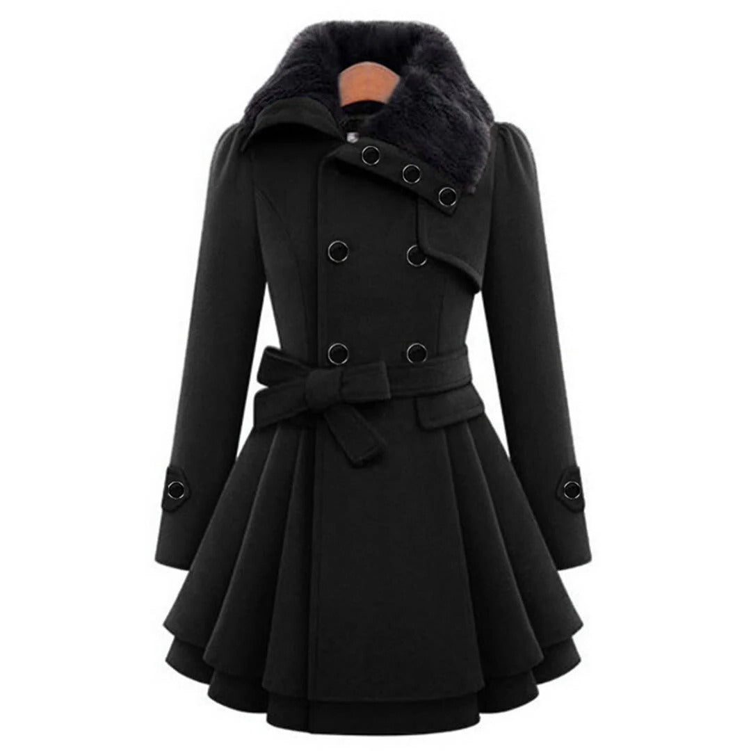 Belro long winter coat for women, warm and stylish, with a hood and button closure, perfect for cold weather.