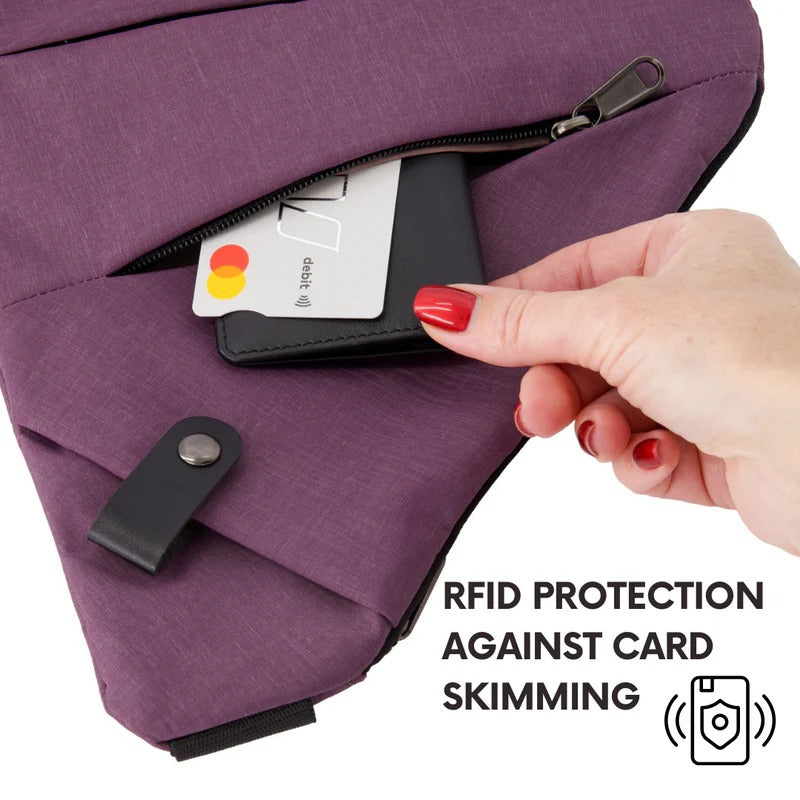 Belro unisex anti-theft crossbody bag with secure zipper and adjustable strap, designed for everyday travel and safety.