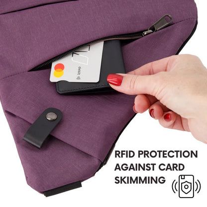 Belro unisex anti-theft crossbody bag with secure zipper and adjustable strap, designed for everyday travel and safety.