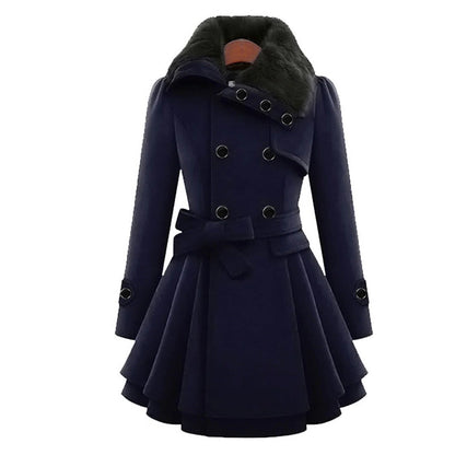 Belro women's long winter coat, warm and stylish, with a hood and button closure, perfect for cold weather.