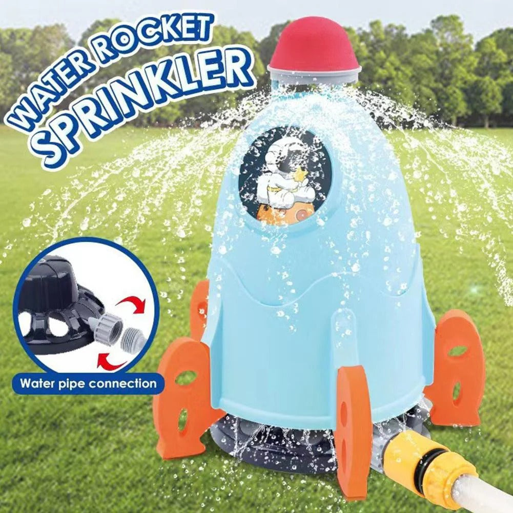 Kids Water Rocket Toy by Belro, colorful water-powered rocket sitting on grass, ready for outdoor play and launch.