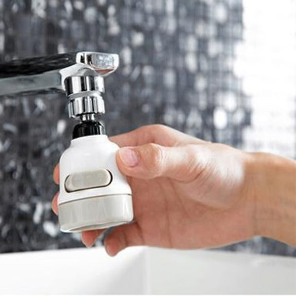 Belro rotating faucet attachment with three spray modes, metal construction, attached to a kitchen faucet for versatile water flow.