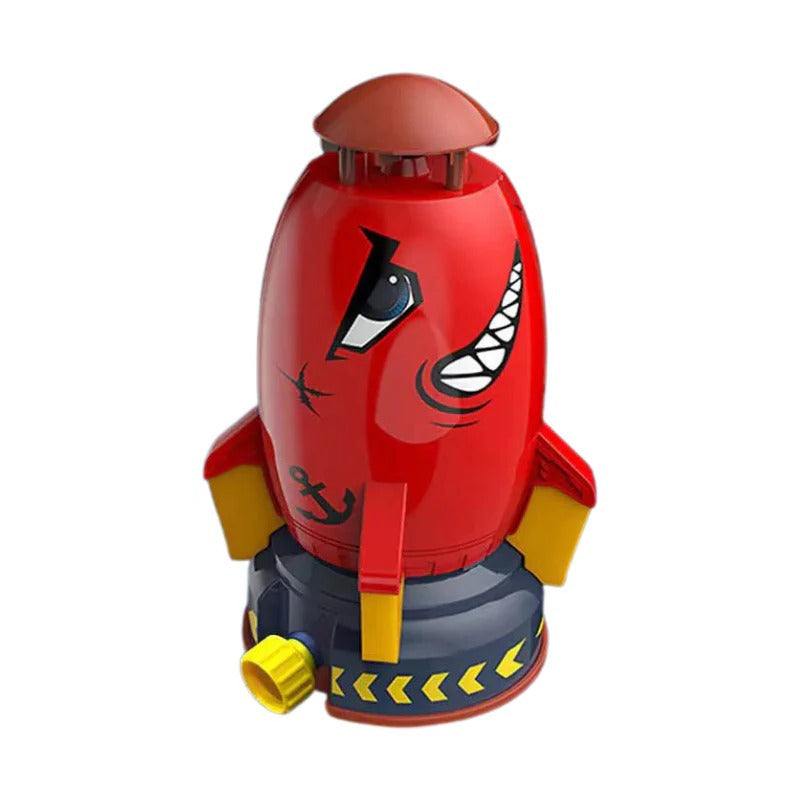 Kids water rocket toy by Belro, showing a colorful water-powered rocket ready to launch in a garden setting