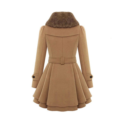 Warm Belro women's long winter coat with a hood, featuring a plush interior and quilted design for cold weather comfort.