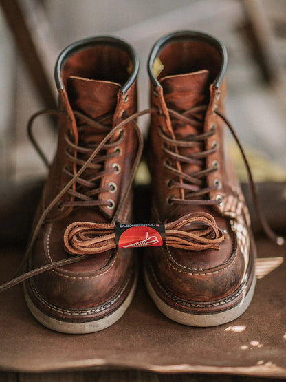 Belro men's full grain leather moccasin toe work boots showing sturdy leather upper and rugged outsole.
