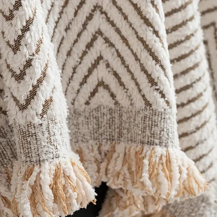 Belro Stripe Herringbone Couch Cover draped over a sofa, showcasing stylish home decor for living room protection and enhancement.