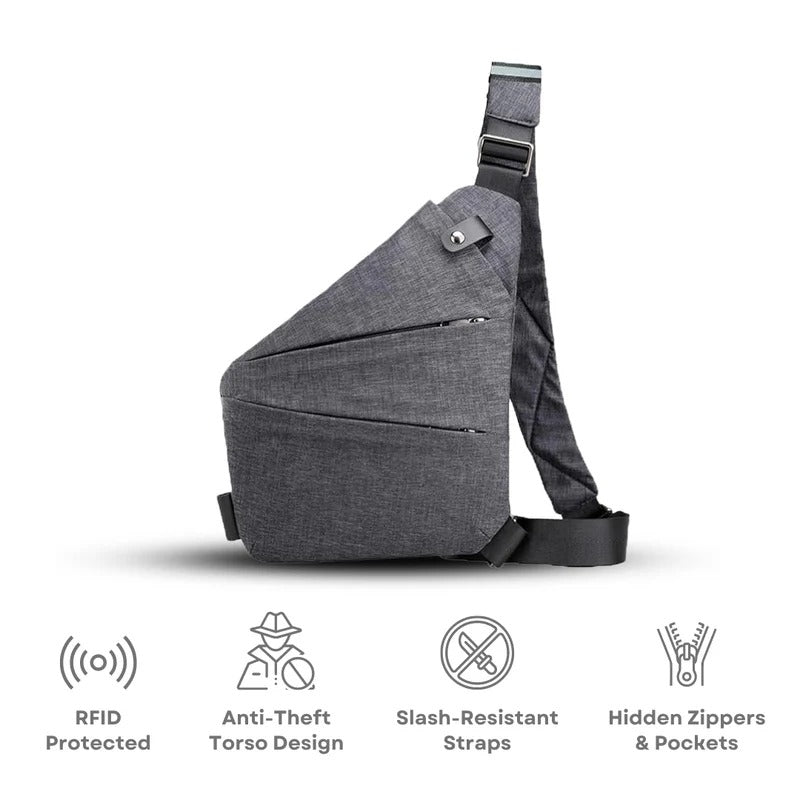 Black Belro unisex anti-theft crossbody bag with adjustable strap and secure zipper closure, designed for everyday accessories.