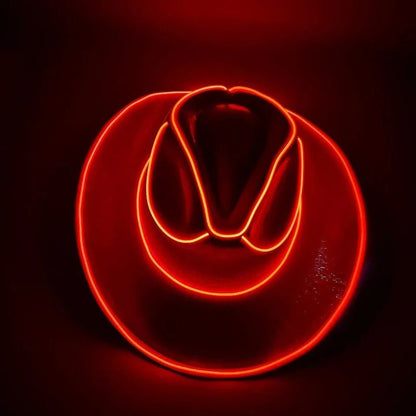 Belro LED cowboy hat with built-in lights, sun hat accessory featuring a wide brim and adjustable strap for outdoor wear.