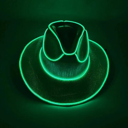 Belro LED cowboy hat featuring built-in light, sun hat style with wide brim, perfect for outdoor wear and nighttime events.