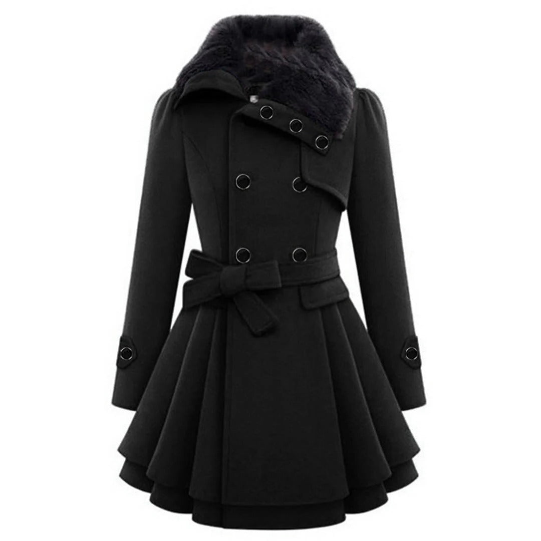 Belro women's long winter coat, warm and stylish, with a hood and button closure, suitable for cold weather winter clothing.