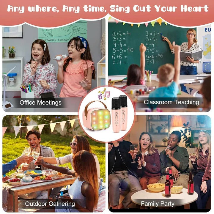 Kids karaoke machine by Belro with colorful microphone and control buttons, perfect for children's toys and music fun.