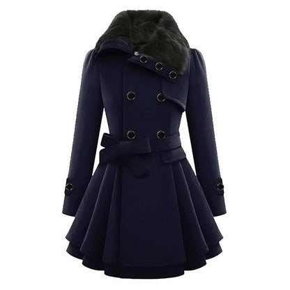Belro women's long winter coat in warm, insulated fabric with a hood and button closure, suitable for cold outdoor weather.