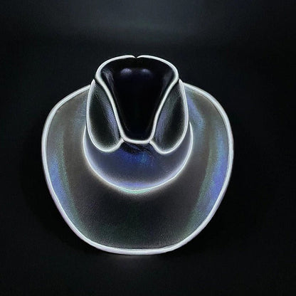 LED cowboy hat by Belro featuring bright light-up accents, sun hat style with wide brim and adjustable strap.