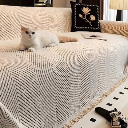 Belro Stripe Herringbone Couch Cover draped over a sofa, showcasing stylish home decor with a classic pattern and neutral tones.