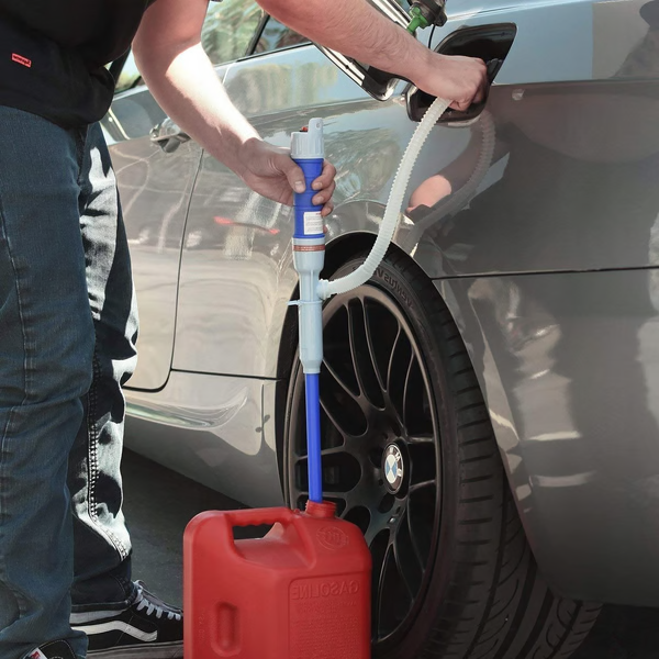 Belro electric liquid transfer pump and siphon for gas, diesel, water; battery-powered hand pump tool for fluid transfer.