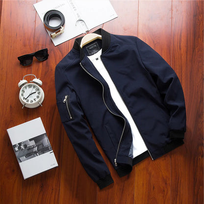 Belro men's short summer jacket, lightweight and stylish, displayed on a hanger with a casual outdoor background.