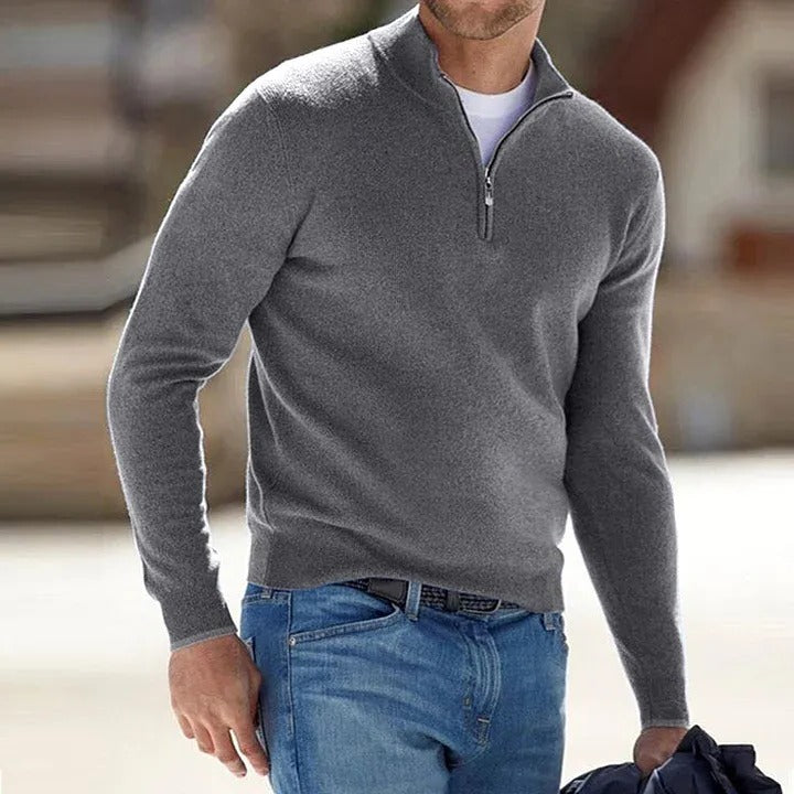 Belro men's cashmere zipper sweater with a classic design, shown in a neutral color, perfect for casual or smart-casual wear.