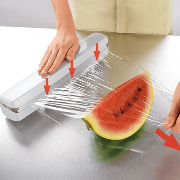 Belro food wrapper dispenser for kitchen and dining, showing a sleek, easy-to-use device for tidier food storage.