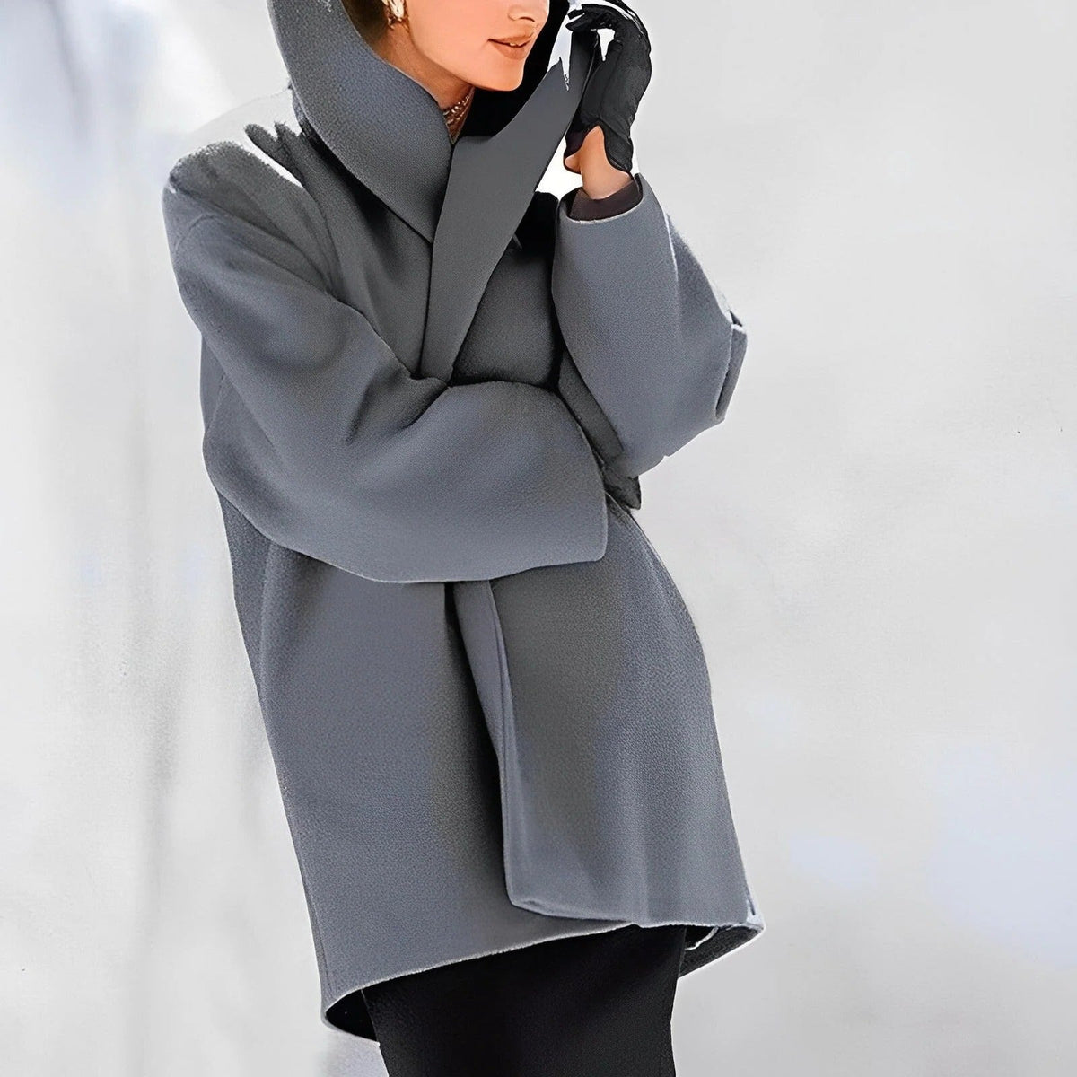 Belro Urban Wool Winter Jacket in dark gray, featuring a hood, front zipper, and side pockets, suitable for cold weather.