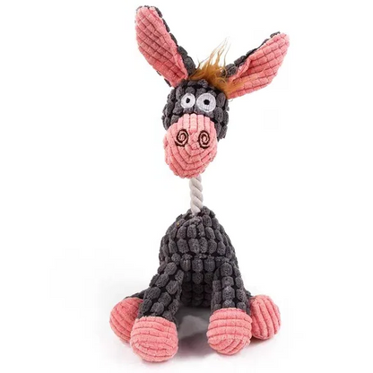 Belro plush chew toy for aggressive dogs, soft and durable pet toy designed for tough chewers in the shape of a playful animal.