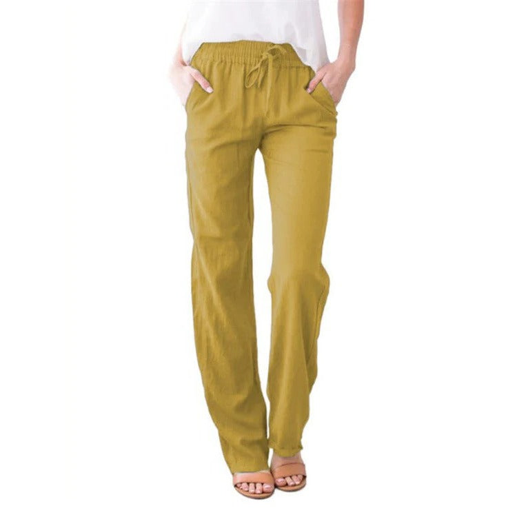 Belro summer trousers in lightweight fabric, featuring a relaxed fit with elastic waistband and casual style for warm weather.