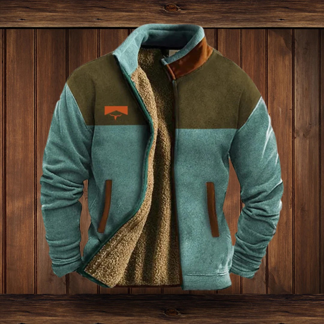 Men's outdoor fleece jacket by Belro, showing a close-up of the navy blue, soft fleece material with a full front zipper.