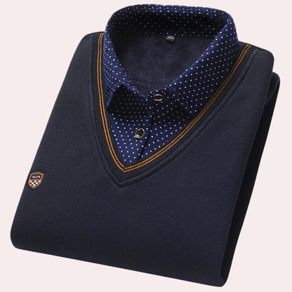 Belro men's shirt collar sweater showing a close-up of the collar and fabric texture in a neutral setting