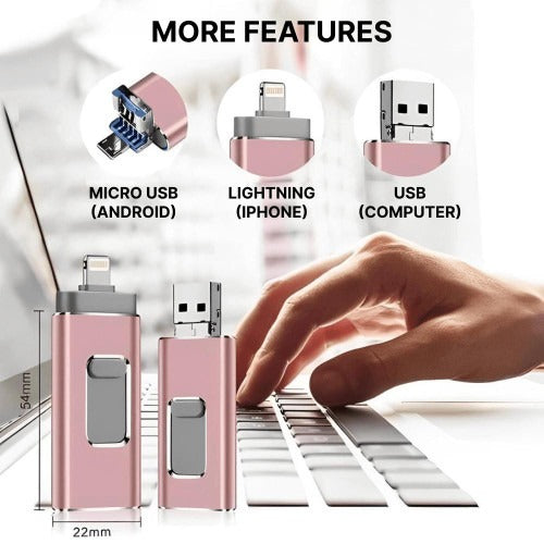 Belro USB flash drive compatible with iPhone and Android devices, portable electronics storage for data transfer.