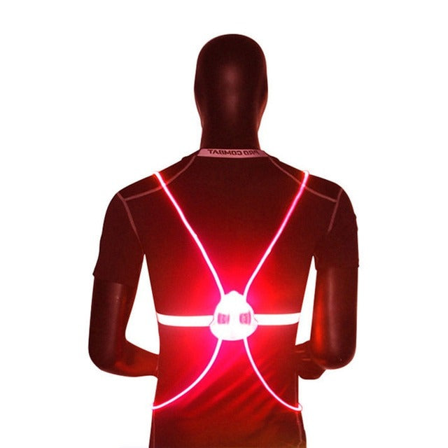 Men's 360 Reflective LED Flash Night Vest by Belro with bright reflective and LED panels for visibility in low light conditions.