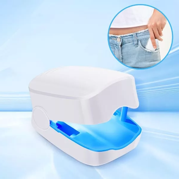 Belro Nail Fungus Cleaning Laser Device used on toenail, showing the compact health and beauty laser tool for fungal treatment.