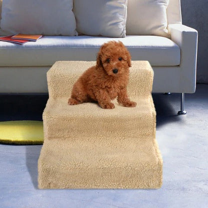 Belro 3-step portable dog stairs for tall beds, lightweight pet steps with rubber grips for stability and easy access.