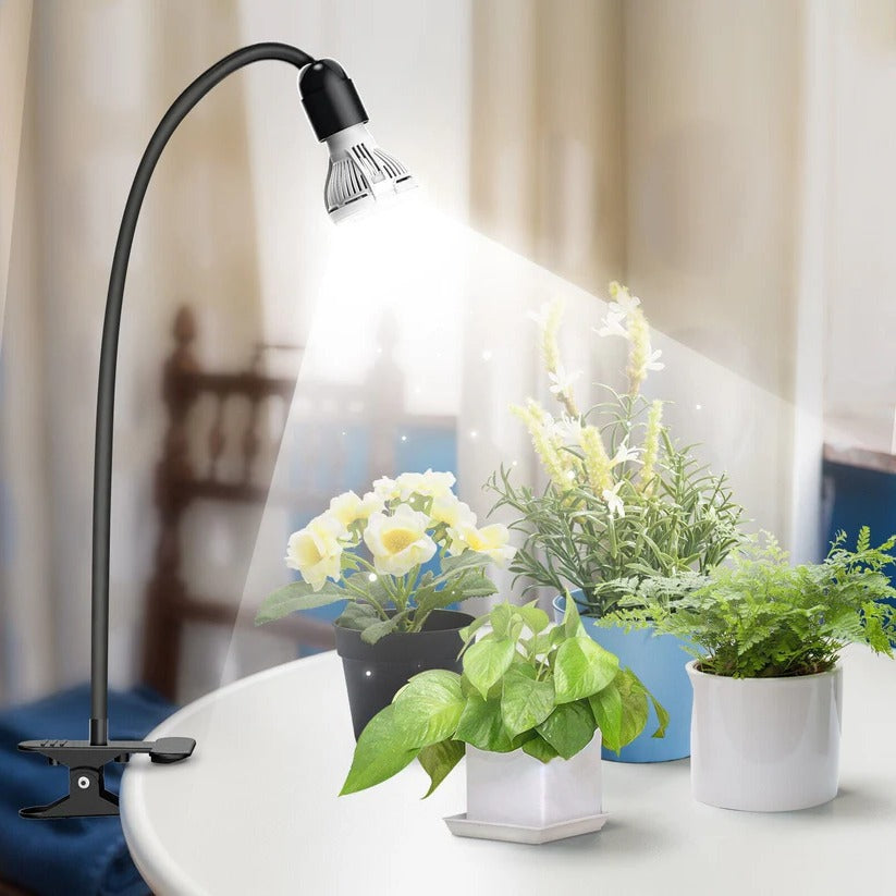 Full Spectrum Gooseneck LED grow lamp by Belro for indoor greenhouses, providing targeted light for healthy plant growth.