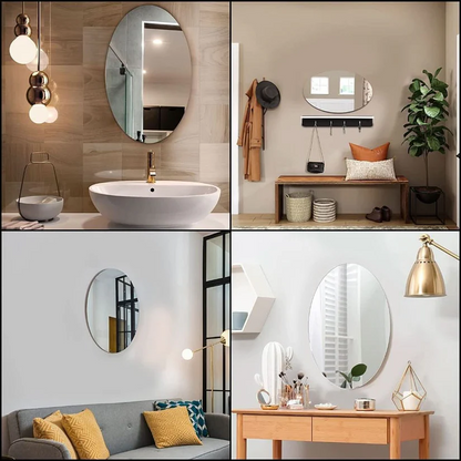 Oval-shaped adhesive mirror from Belro, a versatile tool for home decor or bathroom use, with a reflective glass surface and adhesive backing.