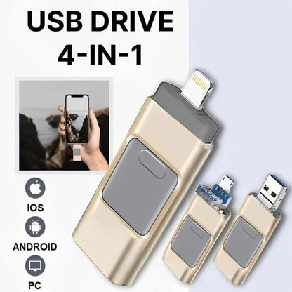 Belro USB flash drive compatible with iPhone and Android devices, shown connected to a smartphone for data transfer.