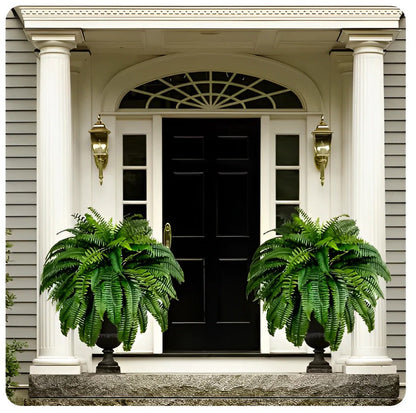 Belro UV resistant artificial Boston fern for outdoor home and garden decor, lifelike green fern plant in a natural setting