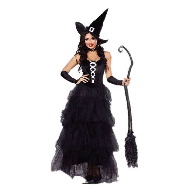Belro official witch costume dress for adults, ideal for masquerade parties and role-play events, featuring a classic black witch design.