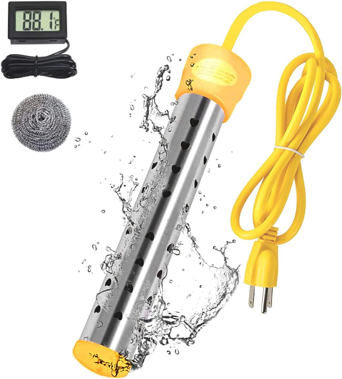 Belro immersion water heater for outdoor use, compact and portable device for quickly heating water outdoors.