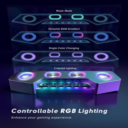 Wireless RGB computer speakers by Belro with colorful LED lighting and sleek black design, ideal for enhancing audio experience.
