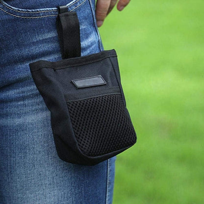 Belro dog treat pouch for pet supplies, small animal accessory with a black and orange design, portable and easy to carry.