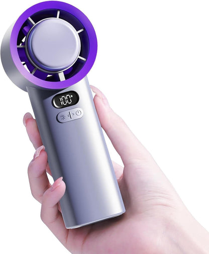 Belro portable handheld fan for outdoor use, compact design, with adjustable vents and ergonomic handle for easy cooling.